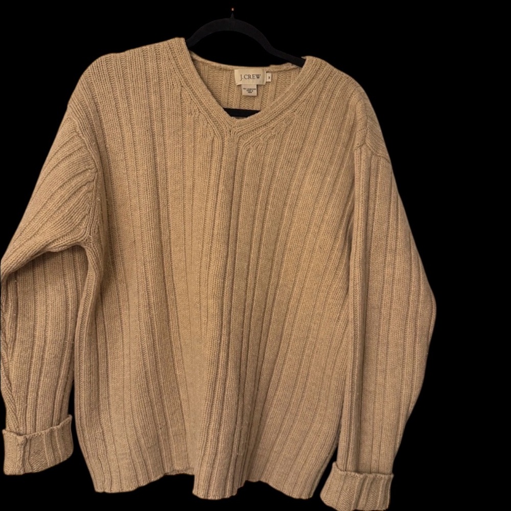 J.Crew 100 % Over-Sized Lambswool Knit Sweater in Tan Size Medium